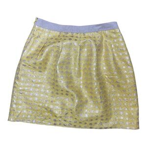 Loft Yellow Silver Metallic Polka Dot Skirt Size 2 Preppy Office Classic EUC